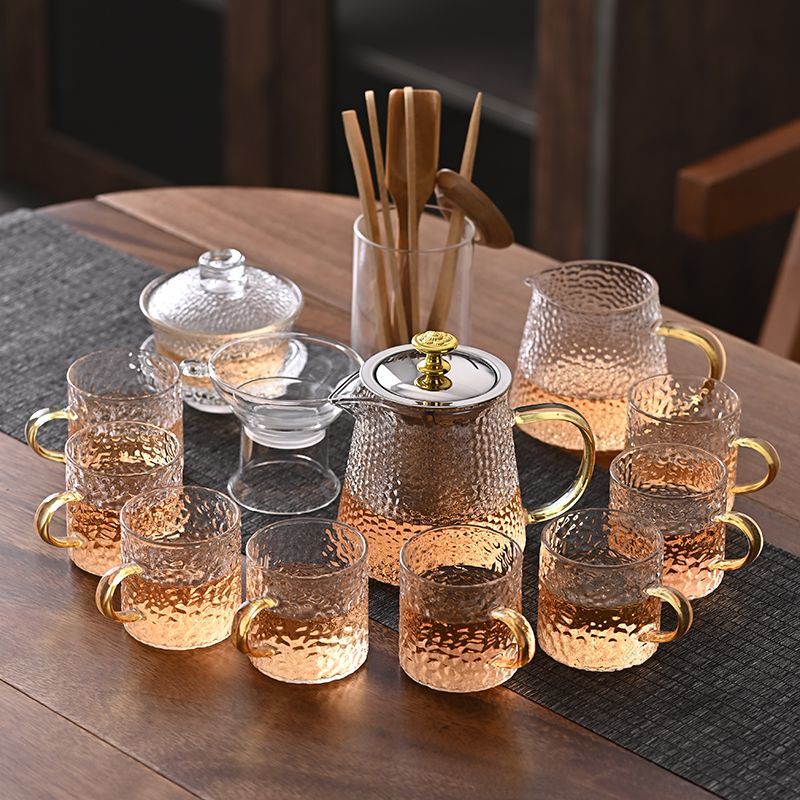 耐热高温茶壶玻璃锤纹单壶家用过滤泡茶壶办公煮茶花茶壶茶具套装