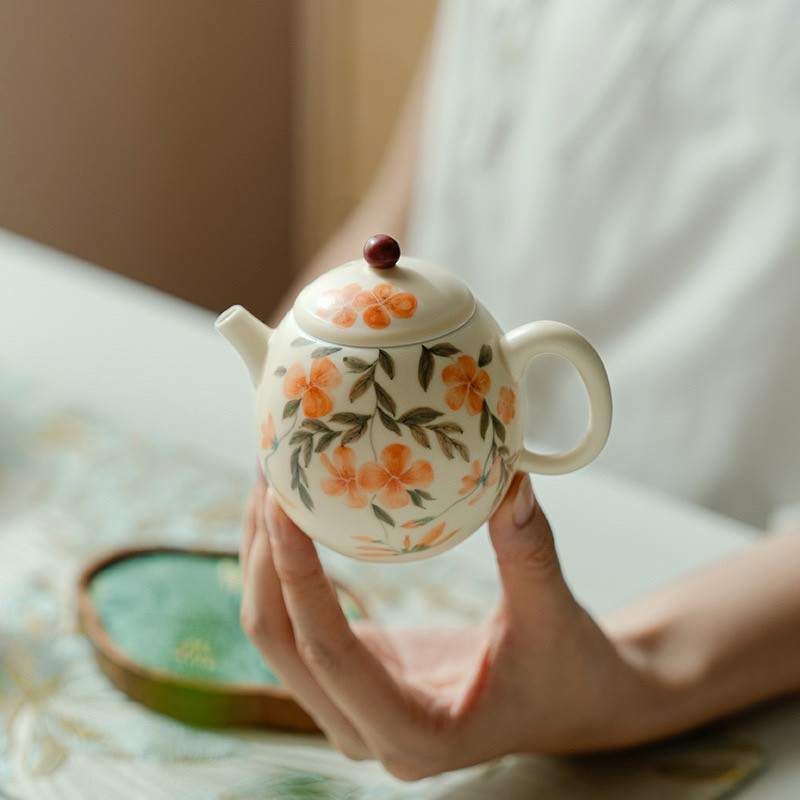 纯手绘兰荷蛋型壶陶瓷茶壶泡茶家用高档一人饮喝茶器功夫茶具