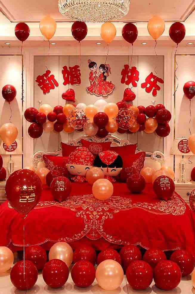 婚床结婚布置婚房装饰婚礼结婚爱心形新娘场景婚礼时尚气球套餐装