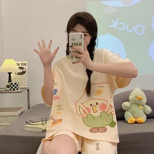 学生家居服可爱套装 韩版 夏天薄款 睡衣女夏短袖 潮 纯简宽松大码