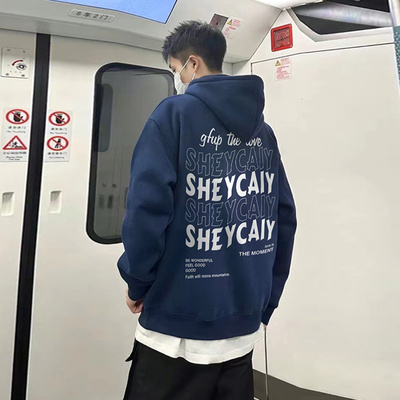 重磅藏青色加绒卫衣潮牌