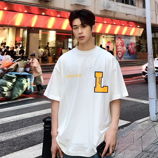 vibe风美式潮牌字母印花短袖T恤男款夏季ins潮牌纯棉宽松休闲上衣