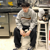 cityboy日系卫衣男圆领潮牌春秋季 灰色重磅加绒加厚oversize上衣