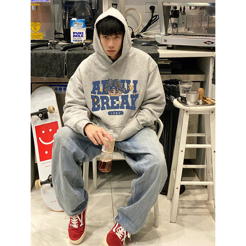 美式复古cityboy圆领连帽卫衣