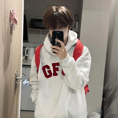 连帽卫衣男款秋冬新款加绒加厚宽松国潮牌美式高街重磅青少年外套