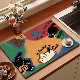 复古动物厨房台面吸水垫沥水垫硅藻泥吸水保护垫隔热餐垫咖啡机垫