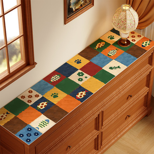 美式卡通餐边柜保护垫防水电视柜桌垫台面入户玄关柜桌布高级感