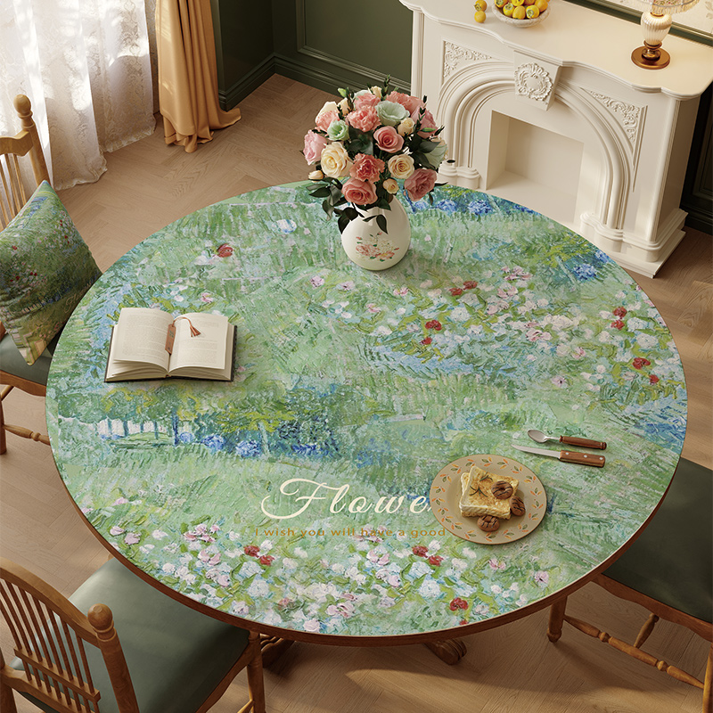 美式小清新圆桌桌布防水防烫防烫免洗圆形餐桌垫圆桌子桌垫台布