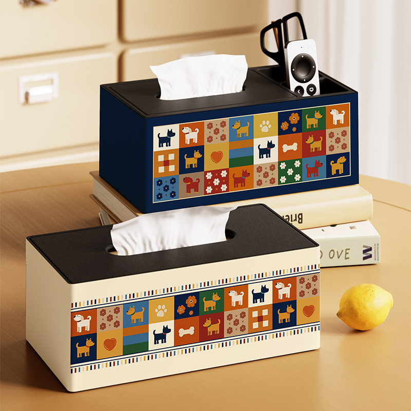 美式卡通纸巾盒遥控器收纳盒客厅茶几抽纸盒可爱纸巾盒收纳一体