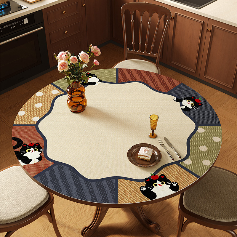 美式动物圆桌桌布防水防油防烫免洗圆桌垫圆形pvc餐桌垫茶几台布