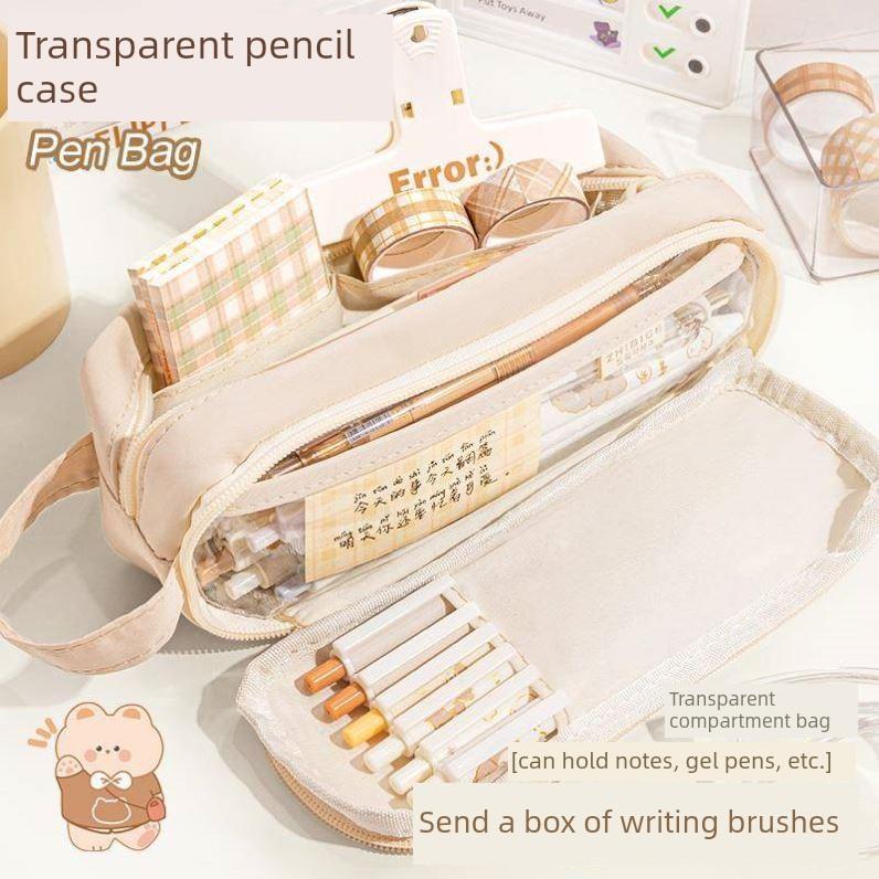 Large Capacity Pencil Case 3 Compartment Pouch Pen Bag Doubl