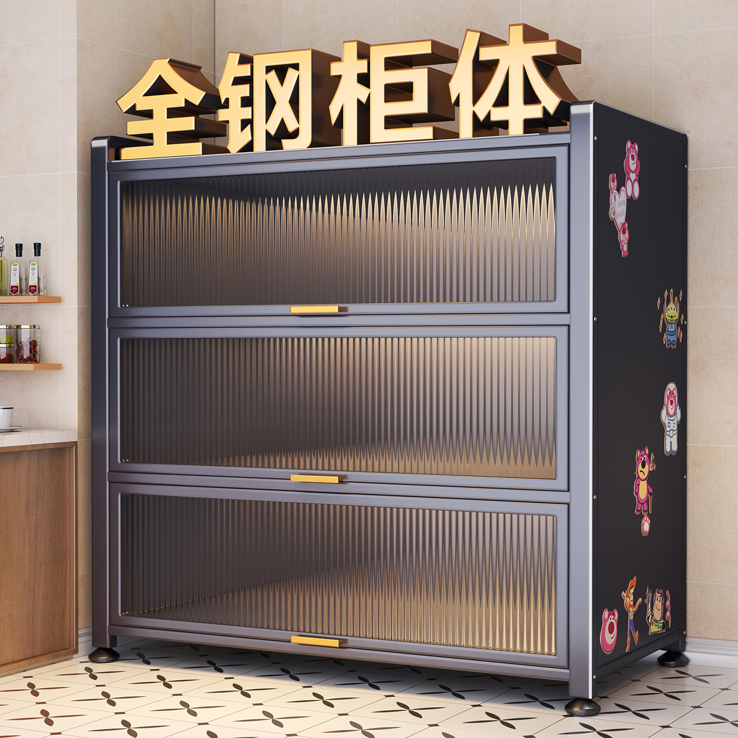 厨房置物架落地多层收纳柜家用微波炉碗盘柜餐柜多功能储物柜橱柜