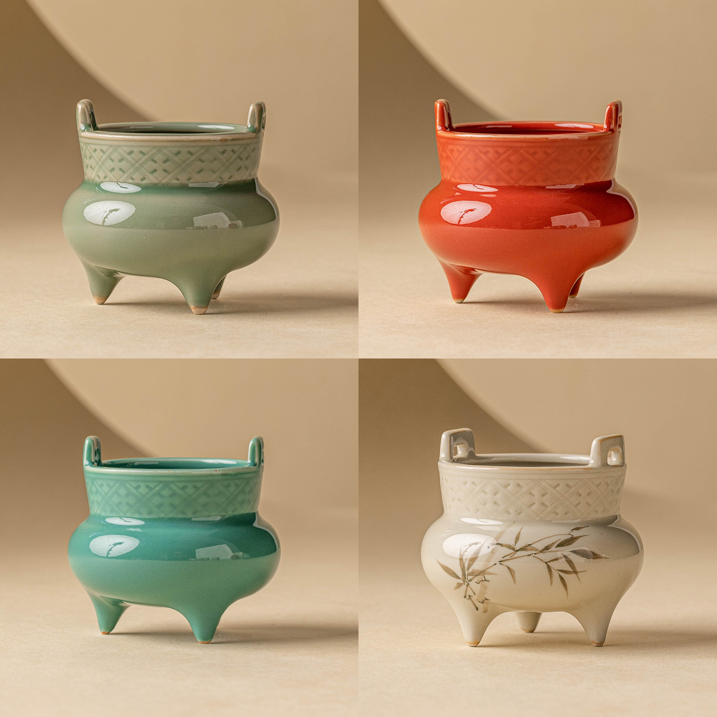 霜语三足鼎式小香炉摆件陶瓷线香插家用小号香薰炉线香底座檀香炉