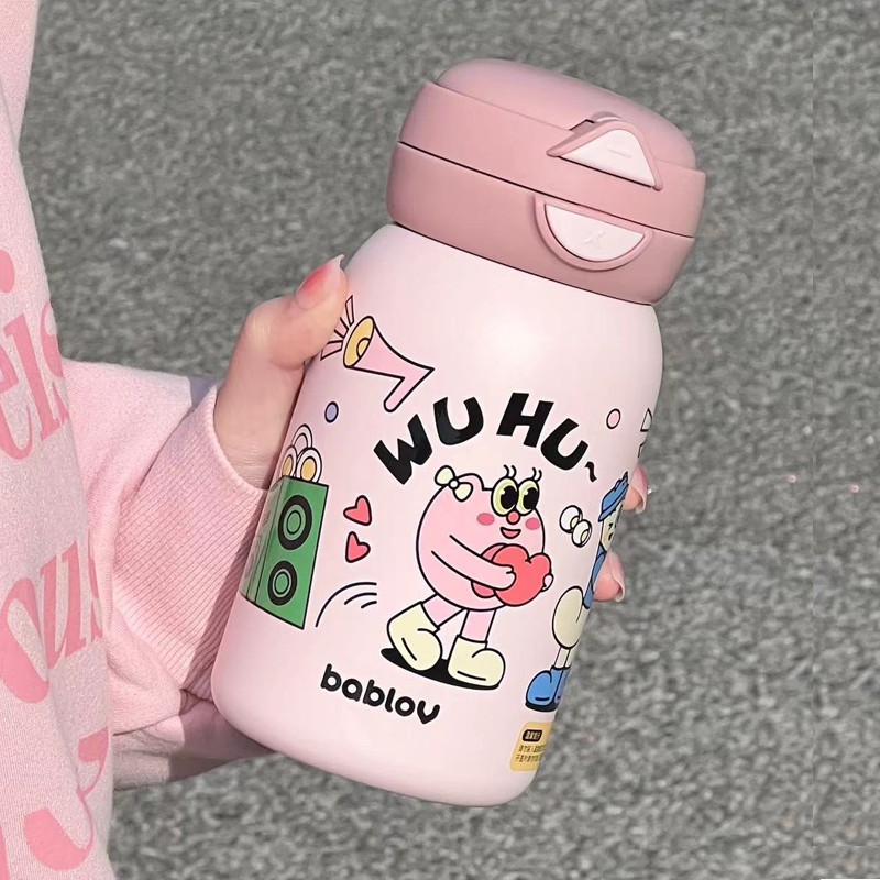 bablov保温杯儿童吸管水杯不锈钢可爱学生便携大容量高颜值女杯子