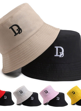 双面渔夫帽DD遮阳帽户外防晒帽子韩版女士大帽檐刺绣盆帽时髦