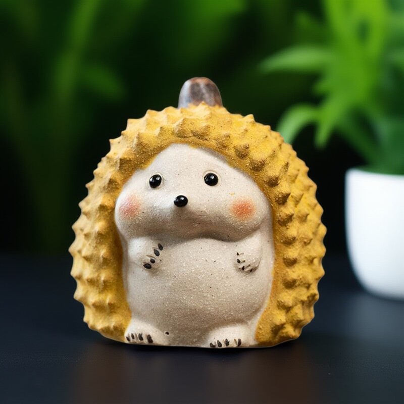 紫砂圆形茶宠榴莲猫咪摆件手工刺茶宠摆件