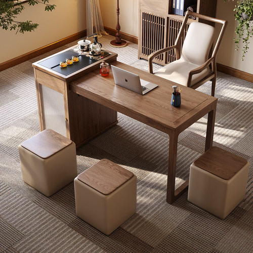 高级感白蜡木伸缩茶桌椅组合