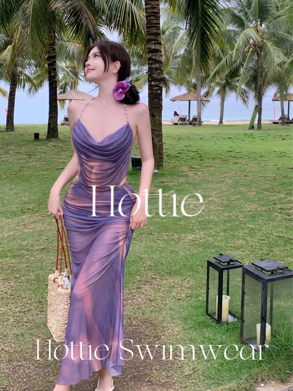 【紫罗兰】性感女神bikini三件套长裙比基尼沙滩温泉度假分体泳衣