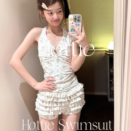 ins风少女碎花分体泳衣