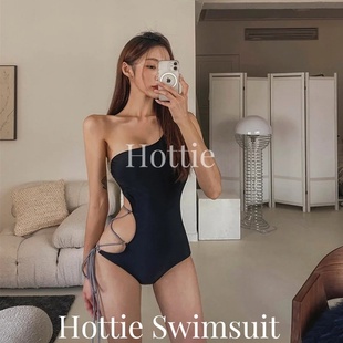 黑色性感镂空绑带连体泳衣女高级感露背比基尼温泉度假纯欲风泳装