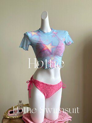 【美式甜心】芭比粉bikini三件套性感辣妹沙滩泳池度假泳衣比基尼