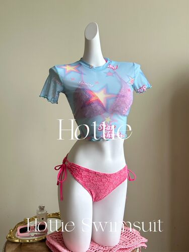 【美式甜心】芭比粉bikini三件套性感辣妹沙滩泳池度假泳衣比基尼