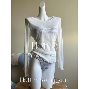 海军条纹复古辣妹风bikini显瘦性感纯欲慵懒罩衫 沙滩温泉度假泳衣