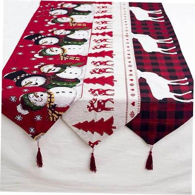 Huiran Linen Christmas Elk Snowman Table Runner Merry
