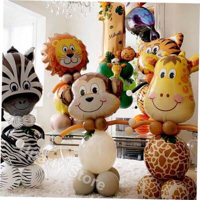 1 Set Jungle Animal Birthday Balloons Monkey Lion Tiger Heli
