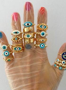 欧美时尚镀金油画恶魔之眼戒指名媛街拍时尚开口饰品女The ring