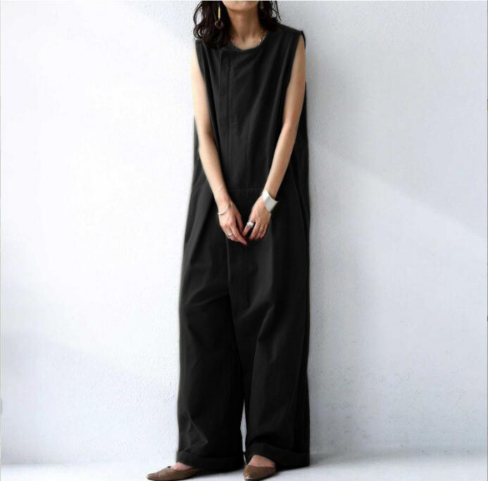 2023日系外贸夏季新款韩版显瘦纯色无袖宽松连体裤工装裤女