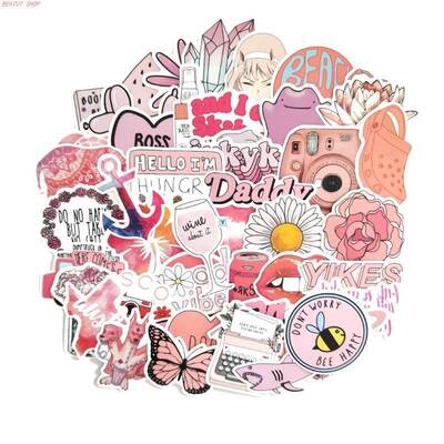 50PCS Cartoon Pink Style Vsco Girl Stickers For Laptop Moto