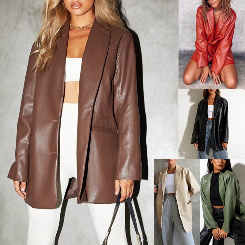女皮衣秋冬新款欧美PU皮革外套休闲保暖西装夹克PU leather suit
