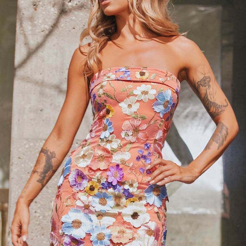 Sexy Party Dress时尚抹胸刺绣包臀性感小礼服连衣裙欧美生日派对