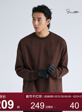 MOSEALAND 长袖t恤男秋季重磅美产supima棉高士线刺绣纯色打底衫