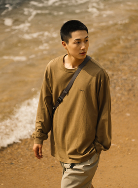 MOSEALAND 22SS长袖T恤男春秋280G新疆棉廓形cityboy刺绣圆领上衣