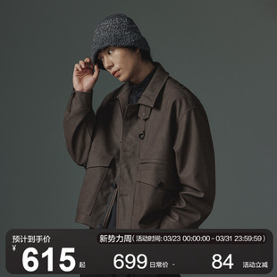 MOSEALAND 休闲立领外套 复古MK3翻领夹克男春秋多口袋PU皮衣短款