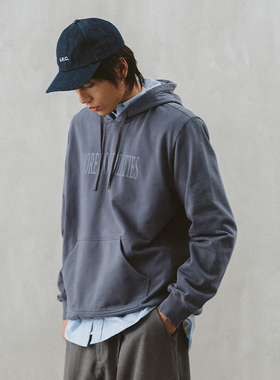 MOSEALAND 重磅水洗做旧连帽卫衣男春425g重磅纯棉印花套头帽衫潮