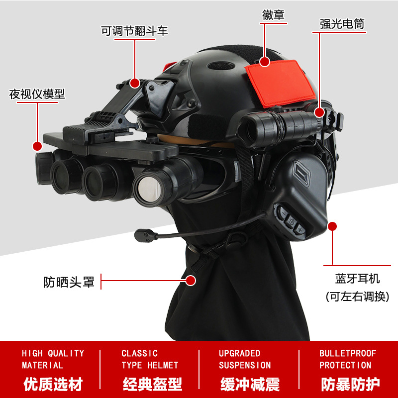 儿童迷彩户外战术作战头盔FAST野战吃鸡装备战术兵双筒夜视仪模型