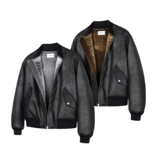 DESERTO 霜冻裂纹皮天鹅绒丝绒内里PU皮Bomber秋冬棉服夹休闲夹克