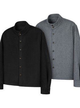 DESERTO 100%羊毛精纺毛呢美利奴580G正肩立领衬衫中间层外套男