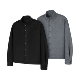 DESERTO 100%羊毛精纺毛呢美利奴580G正肩立领衬衫中间层外套男