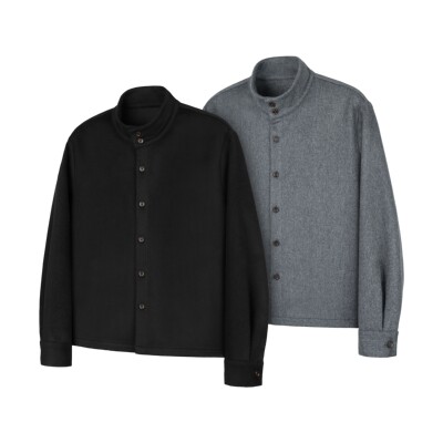 DESERTO 100%羊毛精纺毛呢美利奴580G正肩立领衬衫中间层外套男