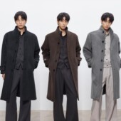 DESERTO 70%羊毛混纺1000G重磅立领澳毛双面呢大衣秋冬长款 外套男