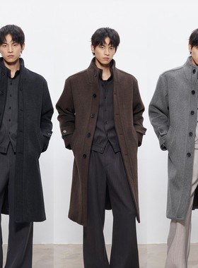 DESERTO 70%羊毛混纺1000G重磅立领澳毛双面呢大衣秋冬长款外套男