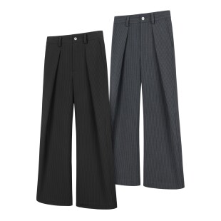 DESERTO TR条纹立体圆弧单褶位A字型宽松休闲通勤四季西裤休闲裤