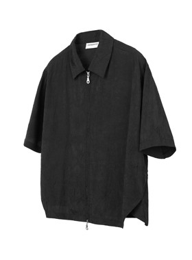 DESERTO 23SS 褶皱纹理解构拉链翻领黑色cleanfit衬衫休闲上衣男