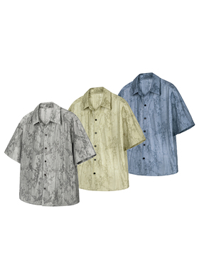 DESERTO 天丝混纺“水墨画”新中式炒色刺绣火烧果实扣短袖衬衫男