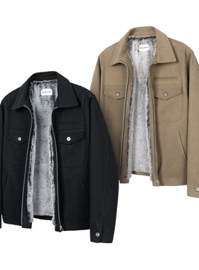 DESERTO 重磅斜纹帆布轻水洗褪白仿兔毛内里秋冬夹克外套重制KB24