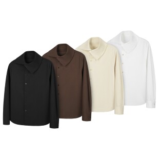 DESERTO 45%亚麻棉麻混纺多形态设计感披肩翻领衬衫天然果实扣男